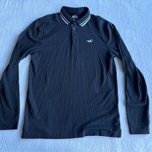 Hollister Black Long Sleeve Polo Men Size Medium